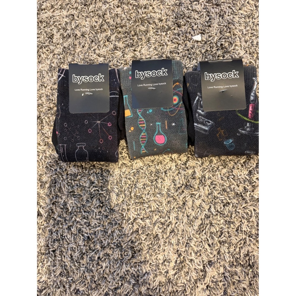 Bysock Science Running Socks Bundle DNA Lab Chemistry Print Crew Socks 3 Pairs